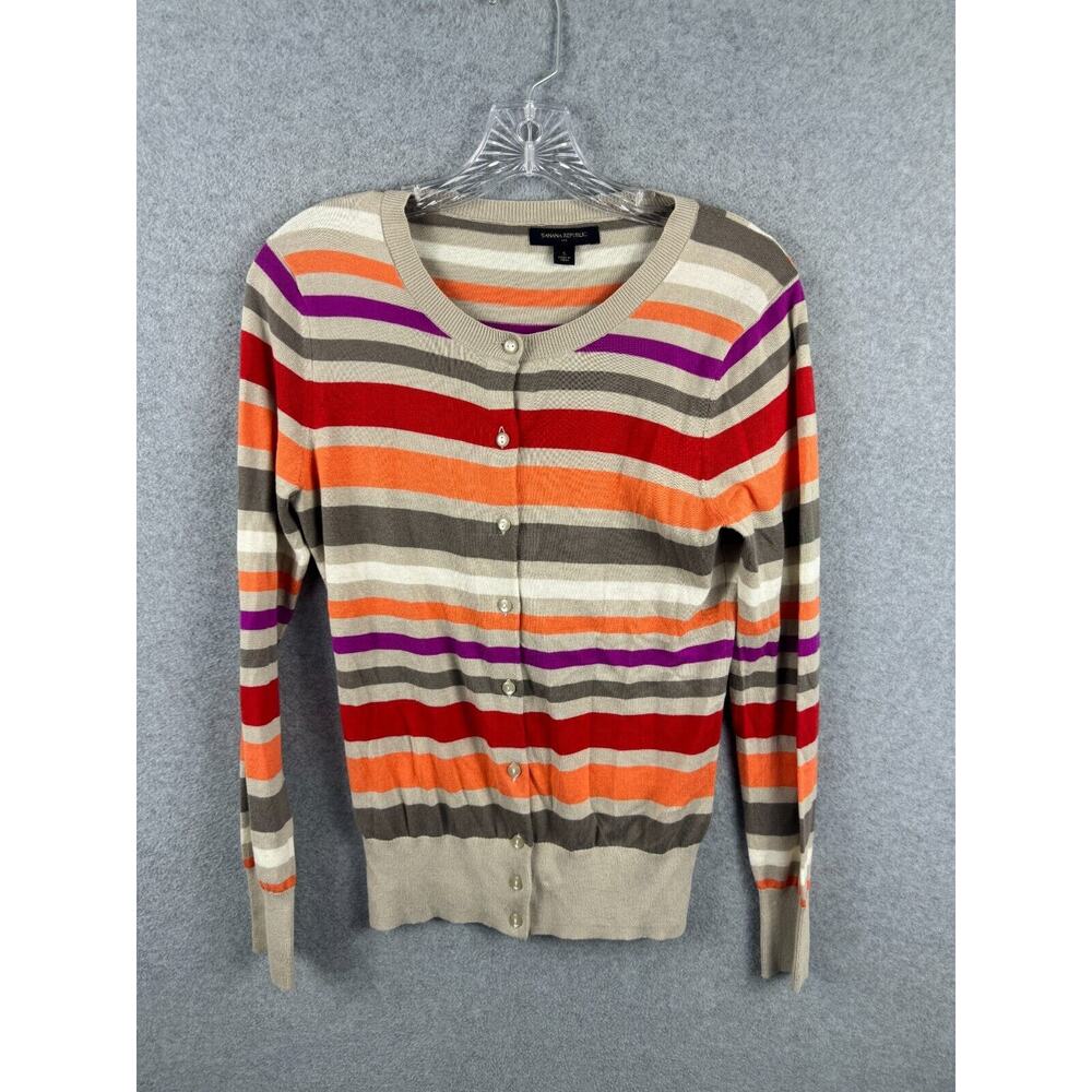 Banana Republic Cardigan Sweater Women's S Brown Striped Pullover‎ Career